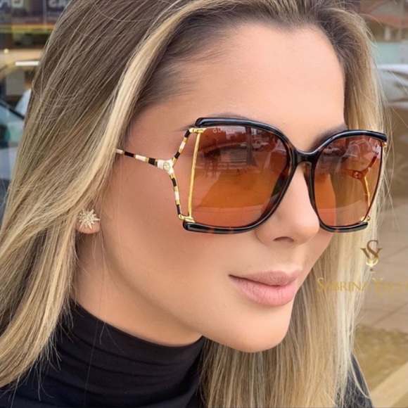 GUCCI OVERSIZED HAVANA RECTANGULAR DRAMATIC SUNGLASSES - Picture 15 of 16